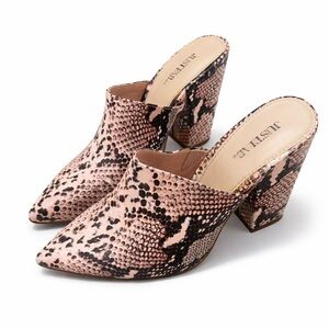 JustFab Blush Snake Print Mules